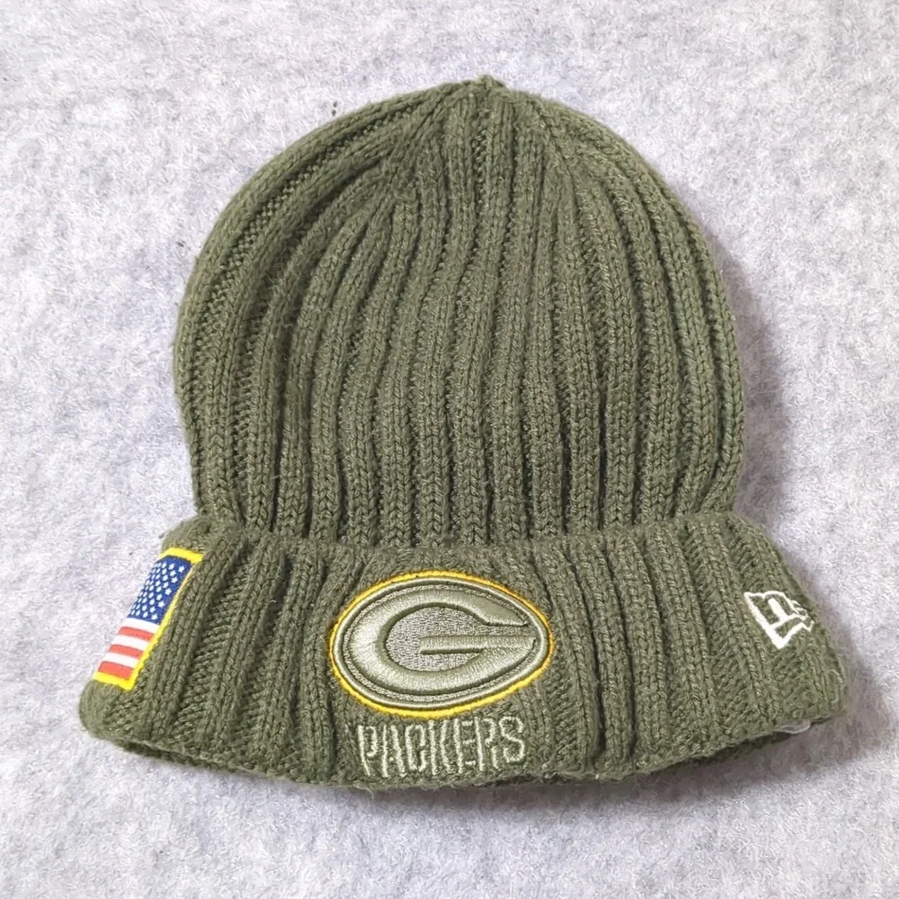 NFL ARMY GREEN  Packers lined winter Youth beanie USA Flag New Era